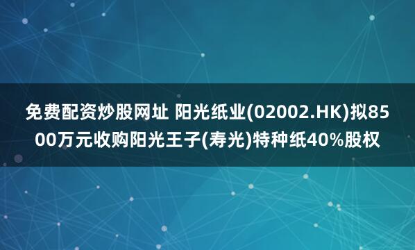 免费配资炒股网址 阳光纸业(02002.HK)拟8500万元收购阳光王子(寿光)特种纸40%股权
