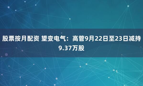股票按月配资 望变电气：高管9月22日至23日减持9.37万股
